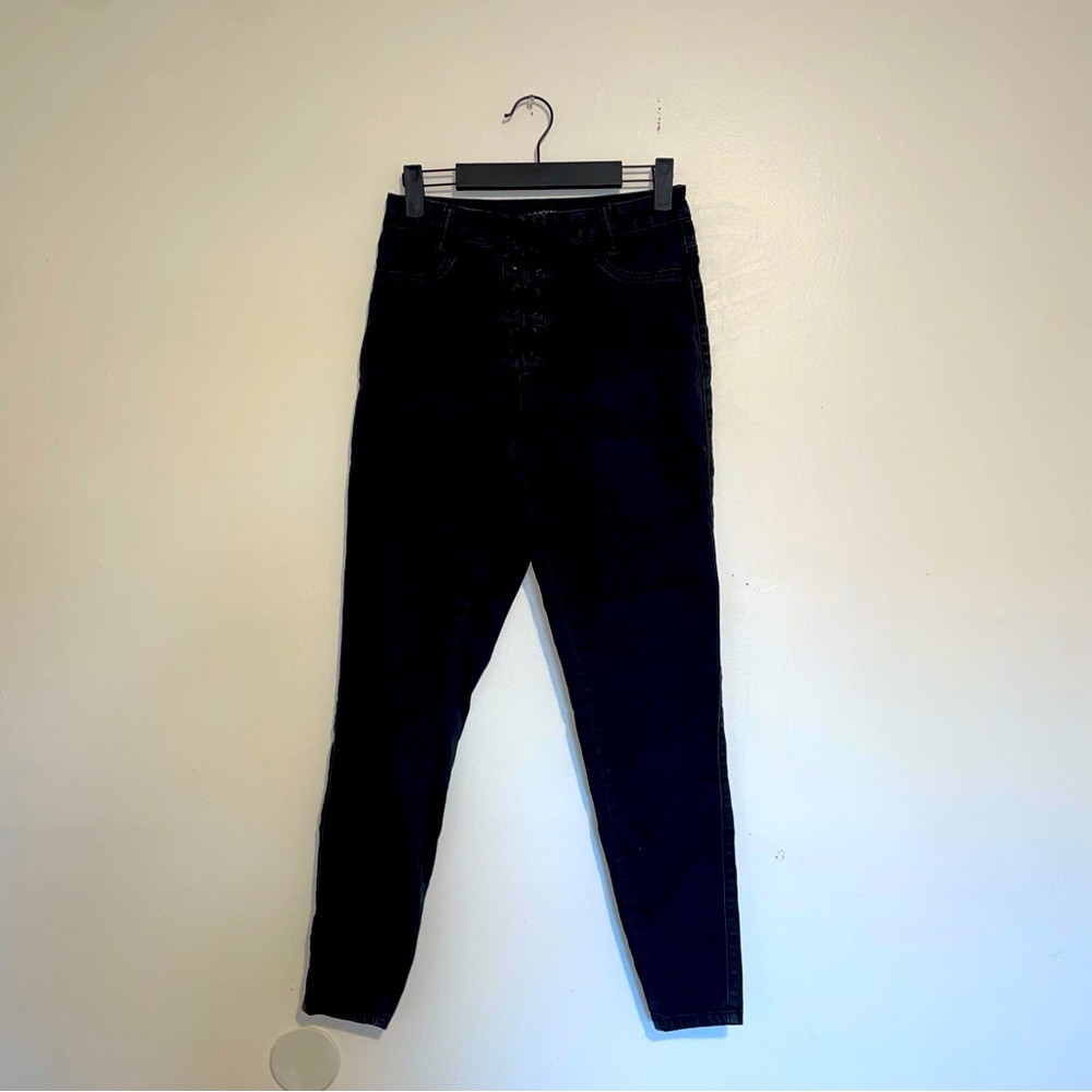 Fashion Nova | Black Lace Up High Waisted Skinny Jeans Size 3
